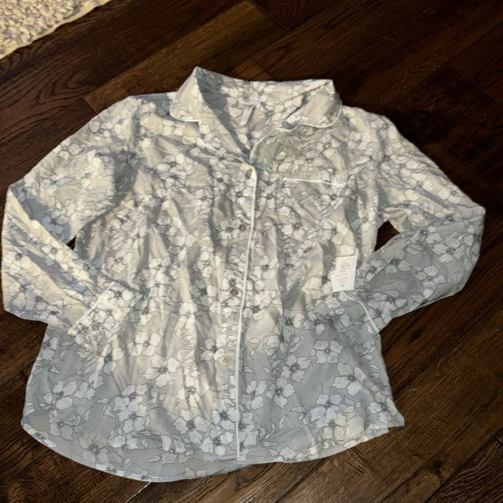 NWT Gilligan & O'Malley Blue Floral Button Down Floral Sleep Shirt Size L